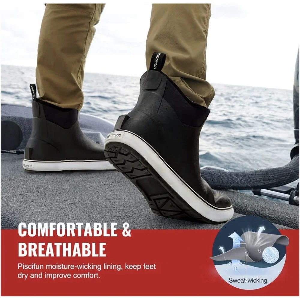 Piscifun Men's Deck Boots Waterproof Rain Boots Outdoor Rubber Fishing  Size 7